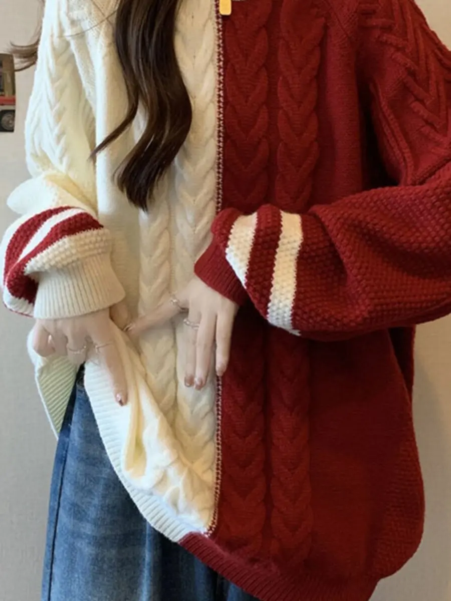 

Rixo Women's Thickened Long Sleeve round Neck Sweater Mid-Length Loose Fit Warm Knitted Top for New Year Celebration