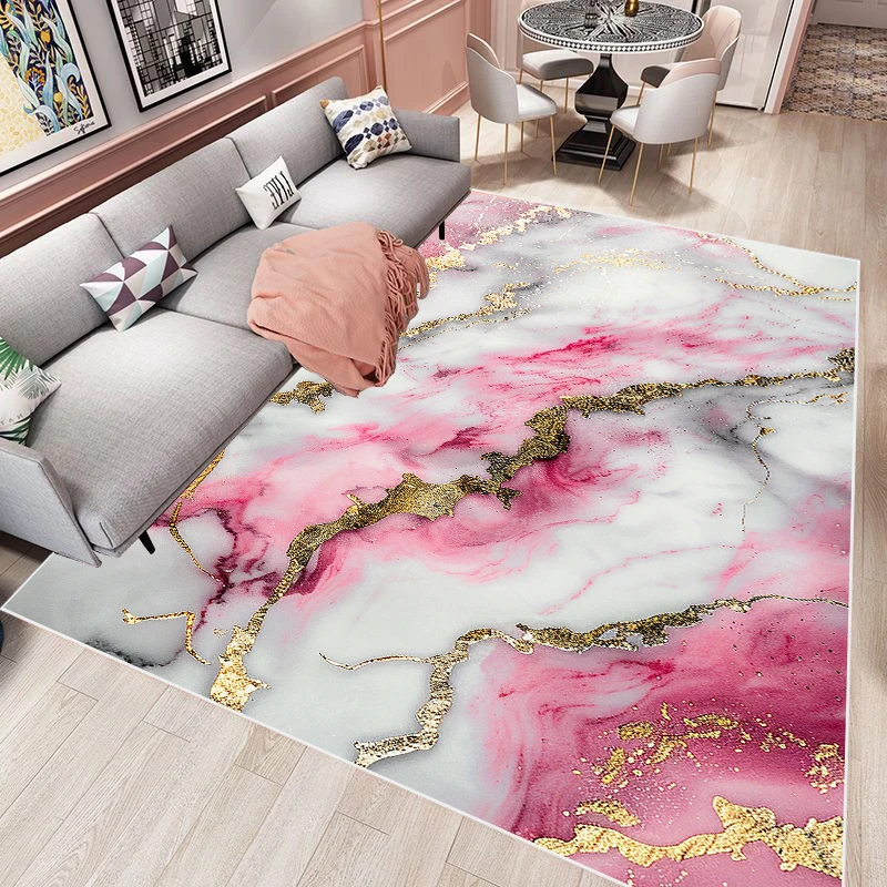 Light Luxury Marble Carpets Living Room Decoration Pink Carpet Modern Home Sofa Floor Mat Bedroom Bedside Soft Large Rug Tapete