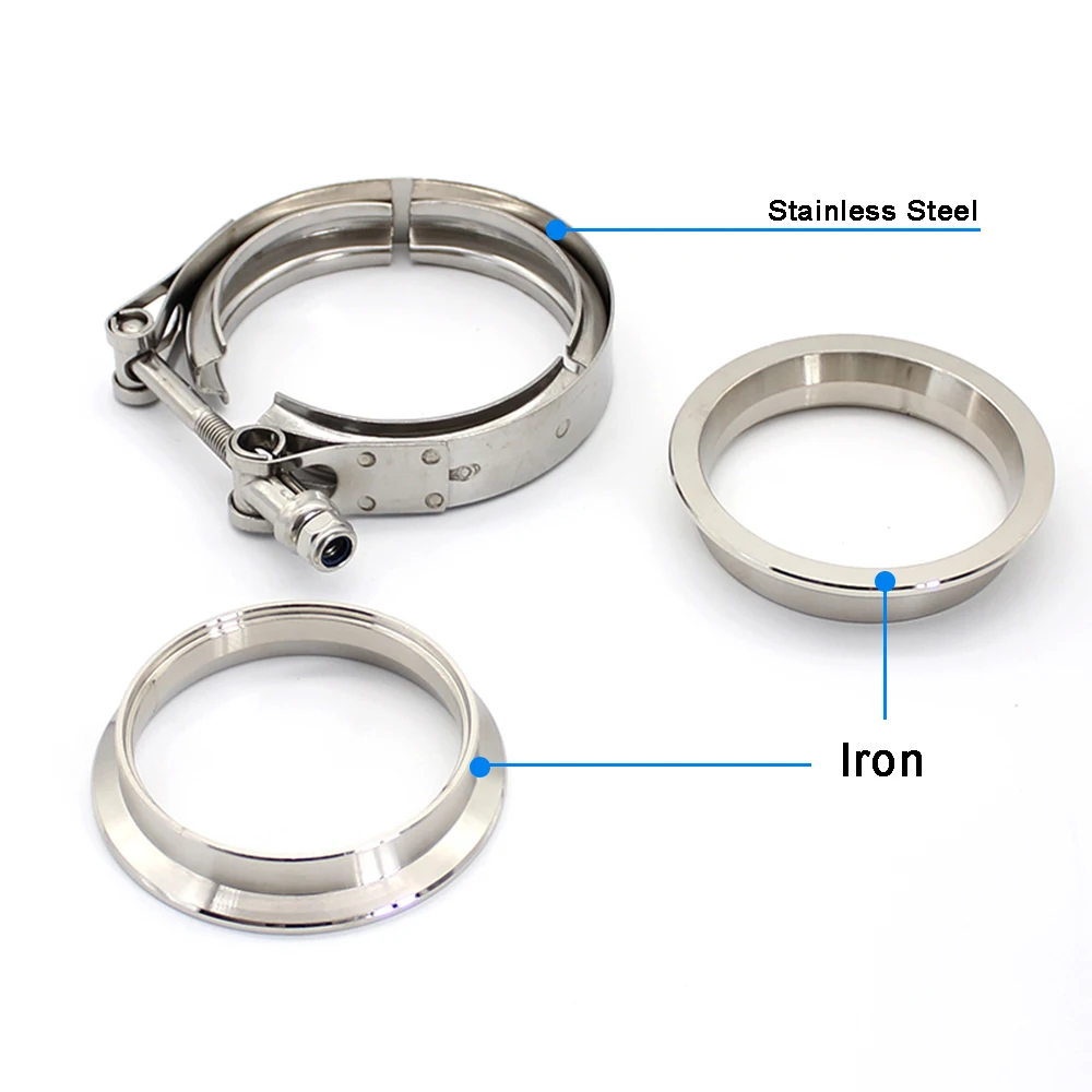 V-Band-Klemme 51/57/63/76/89/102mm für Auspuffrohre, Edelstahl, Universal 2,0/2,25/2,5/3,0/3,5/4,0'' Eisen-Flansche mit männlichen und weiblichen Anschlüssen – Detail 2