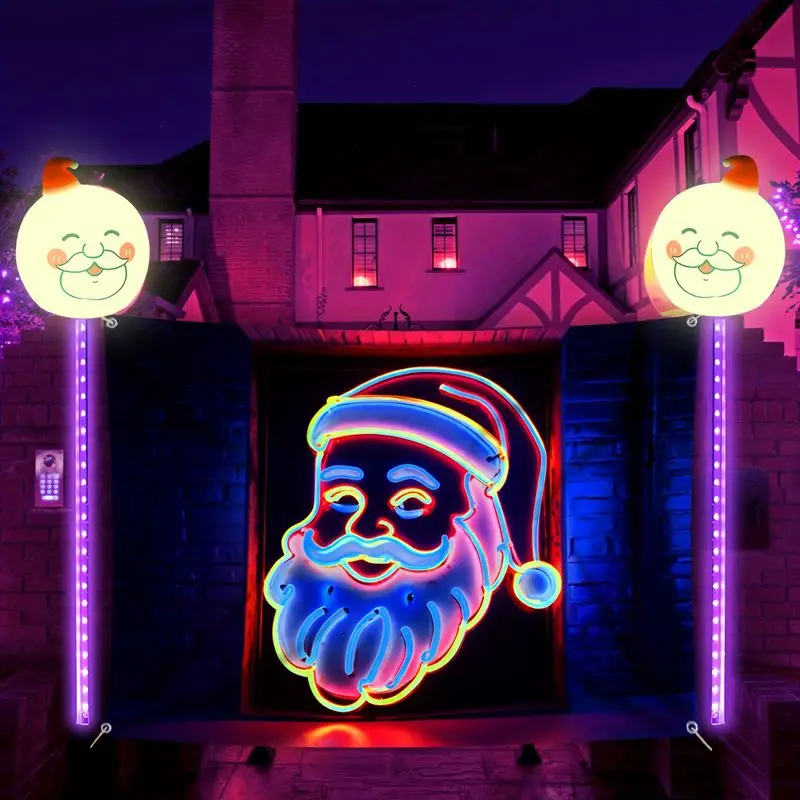 VIKAMA Christmas Tapestry Neon Santa Claus Sign Wall Hanging Living Room Bedroom Aesthetic Holiday Party Xmas Wall Art Gift