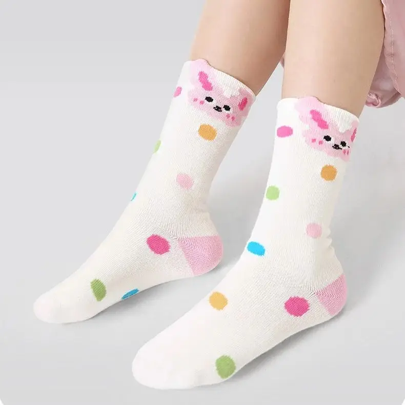 4 Pairs Little Girls Socks Children Spring Newest Cotton Socks Calf Sock Ruffle Plaid Cartoon Bunny Socks Baby Girls Boys Socks
