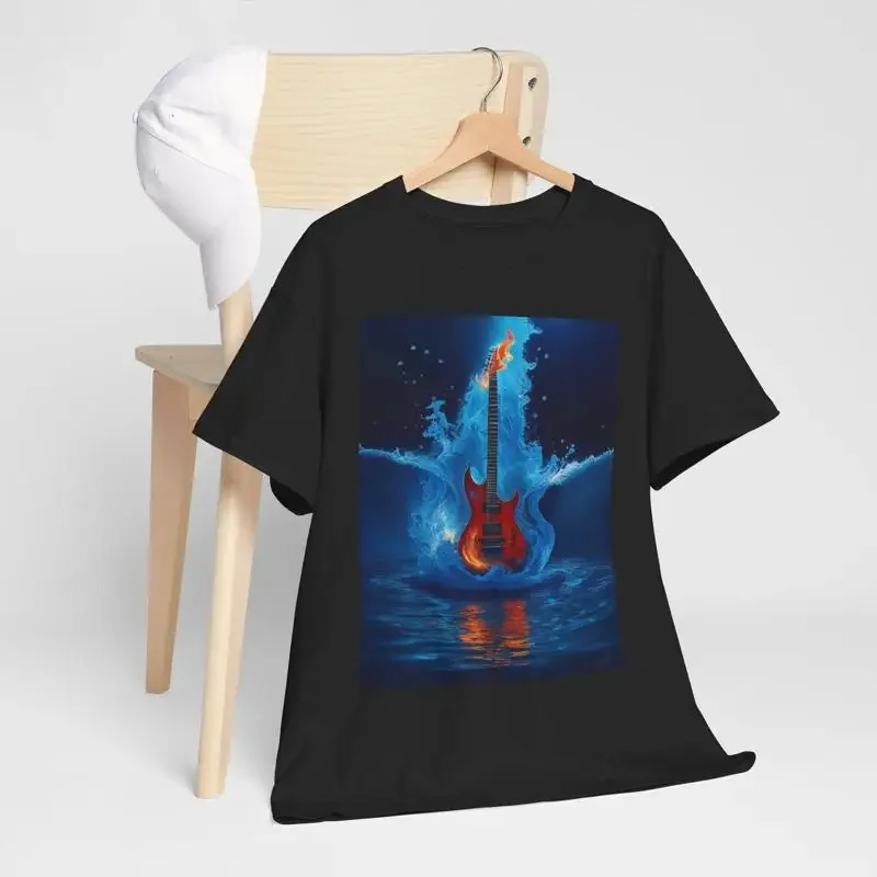 Guitar Splashing in Water T Shirt Musical Theme Rock and Roll Flower Power Era