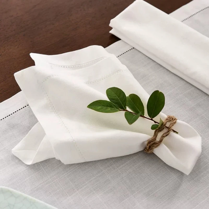 12Pcs Hemstitched Napkins White Nature Color Place Mat Washable Linen Napkin For Wedding Party Banquet Dinning Table Decoration