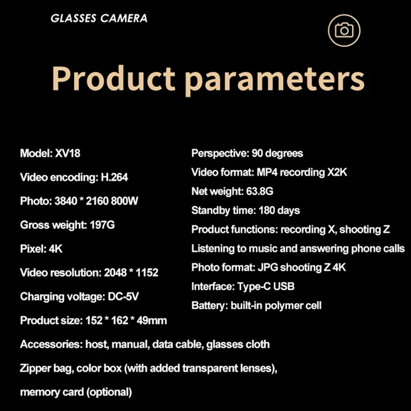 4K Bluetooth Intelligent Glasses Integrated Photography & Recording Video With Wifi Hotspot