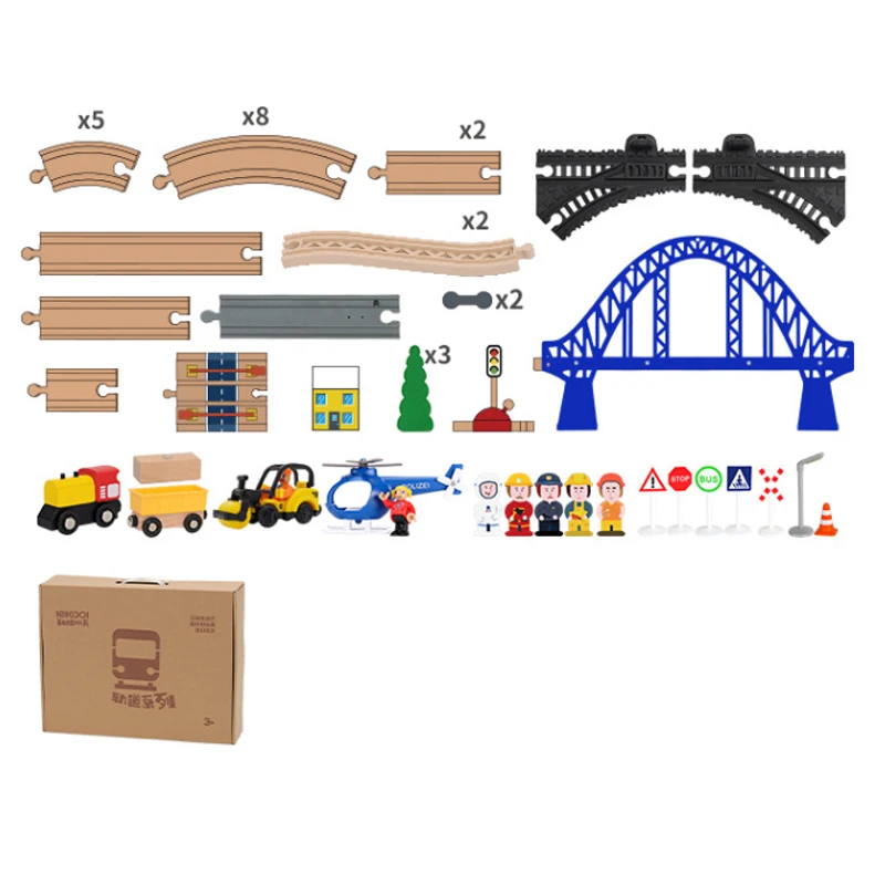 Wooden Train Track City Blue Bridge Scene Set Railway Electric Magnetic Train Toy Suitable For All Brand Wood Rail Toy Boys PD68