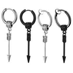 2pc Hiphop Punk Gothic Stainless Steel Earrings Ear Clip For Women And Men Black Arrow Pendant Stud Earrings Jewelry Gifts