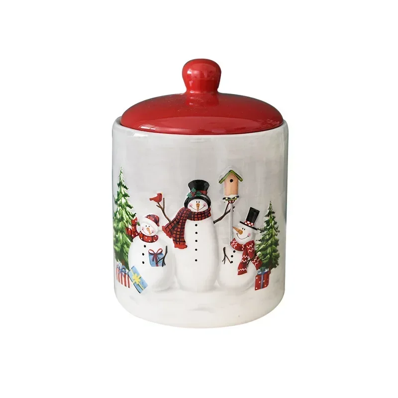 600/1150ml Nordic Style Christmas Snowman Round Sealed Jar Storage Containers Ceramic Jars Household Items Kitchen Accessories