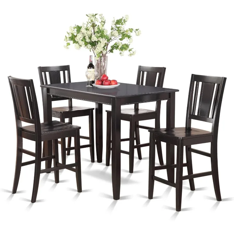 Piece Kitchen Counter Set Includes a Rectangle Dining Room Table and 4 Dining Chairs, 30x48 Inch, Black