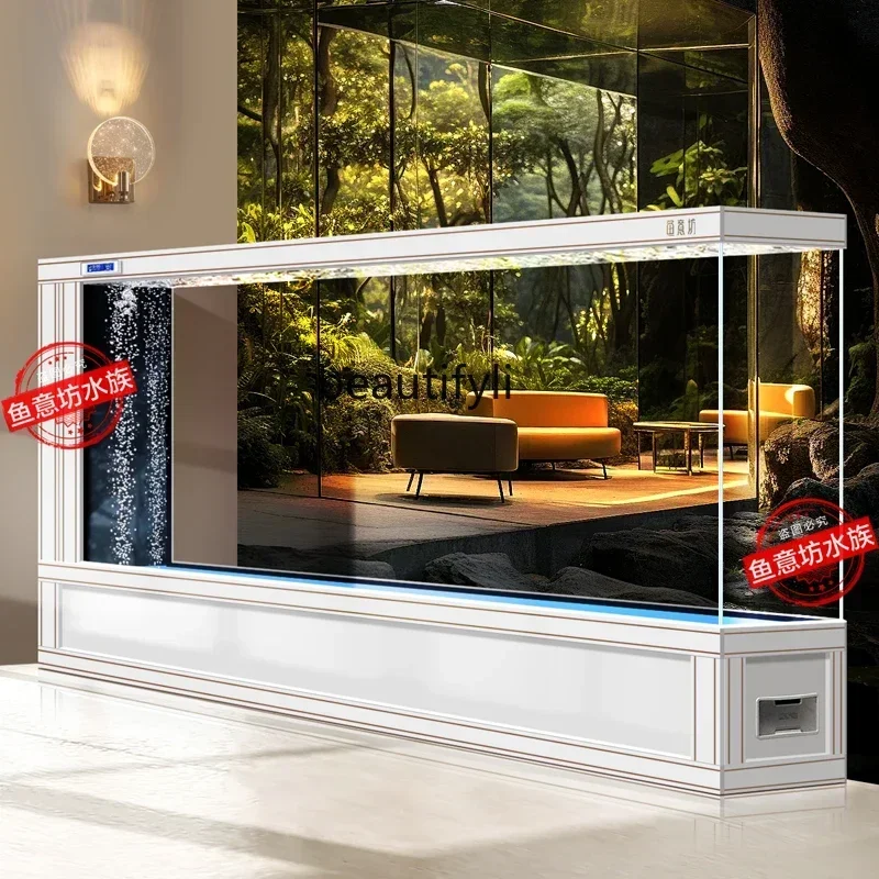 SS ss7486 Super large floor-to-ceiling fish tank living room entrance entrance screen partition ultra-white glass water-free box