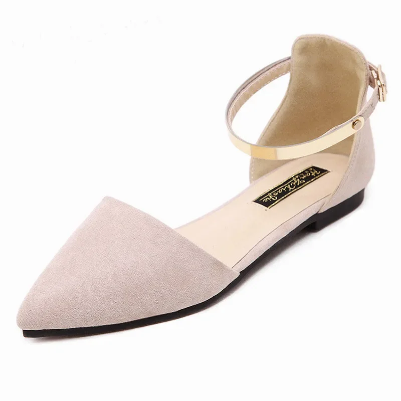 YAERNI  Big Size 35-42 Women\'s Pointed Toe Ballet Flats With Metal Ankle Strap Flat Shoes Ladies Buckle Flats Zapatos Mujer