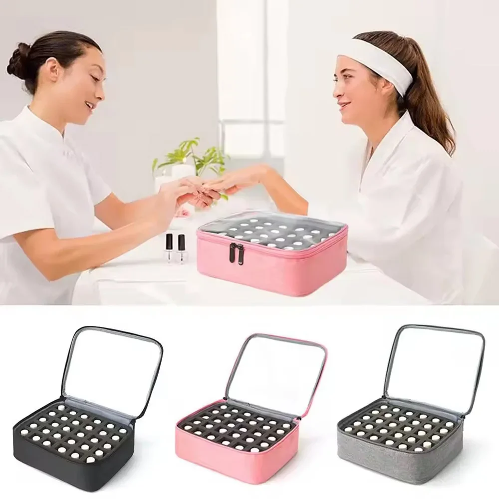30 Grids Nail Polish Storage Bag Essential Oil Case Portable Cosmetic Large Handbag Organizer with Handle for Travel Girl