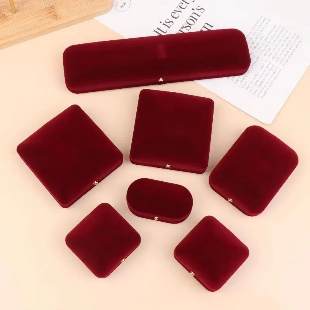 Flocking Jewelry Box Red Pendant Ring Necklace Display Storage Box Earring Bracelet Gold Buckle Packaging Box Jewelry Case