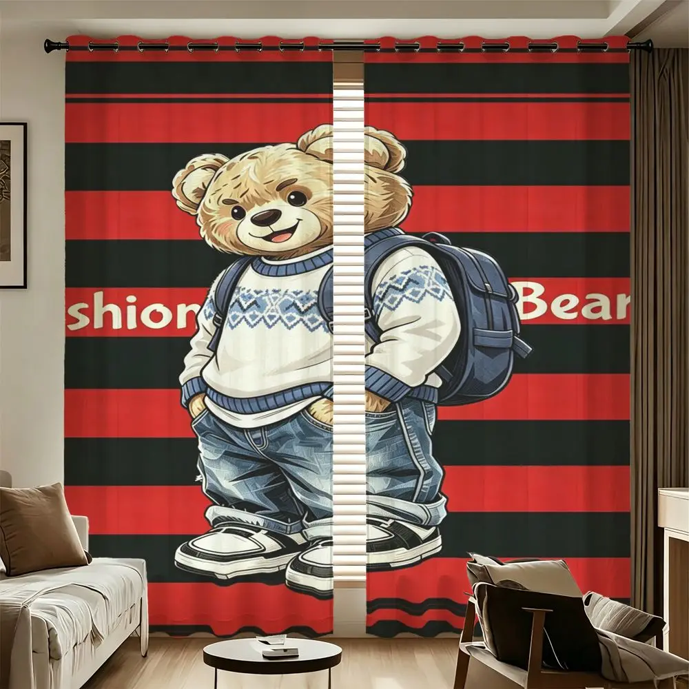Street Fashion Bear Printed Curtains 2 Panels Light Blocking Rate 85% Darkening Decoration Curtains Teen Room Window Shade