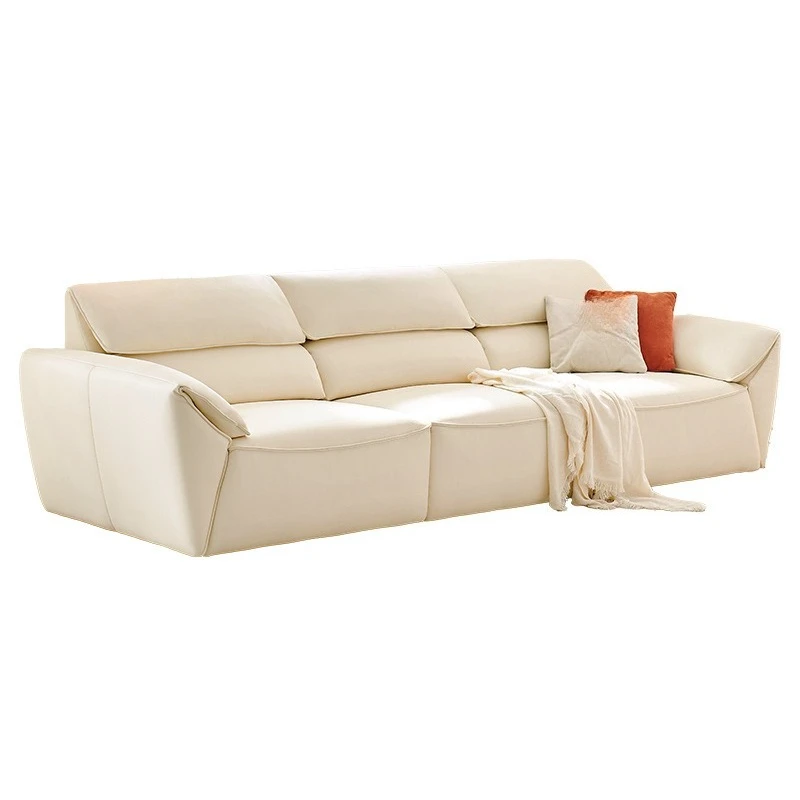 

French cream electric smart leather sofa modern simple small apartment electric retractable functional leather sofa