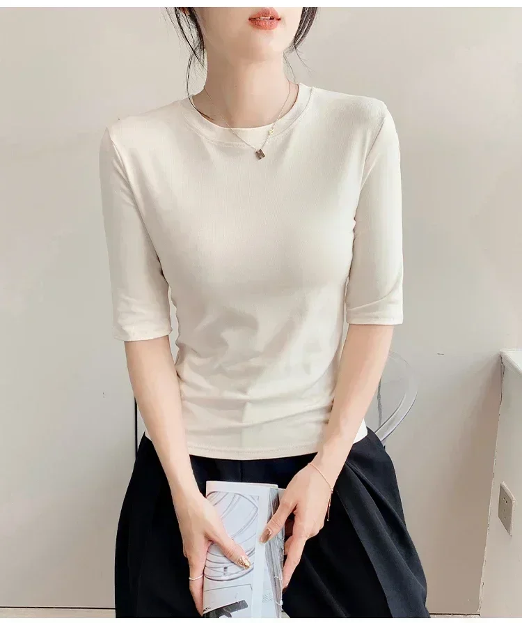 2026 Basic Einfarbiges Kurzarm-T-Shirt mit Rundhalsausschnitt, Eng Anliegend, Sommerliches Casual-Oberteil für Damen, Y2K Vintage Top, Harajuku Streetwear – Detail 14
