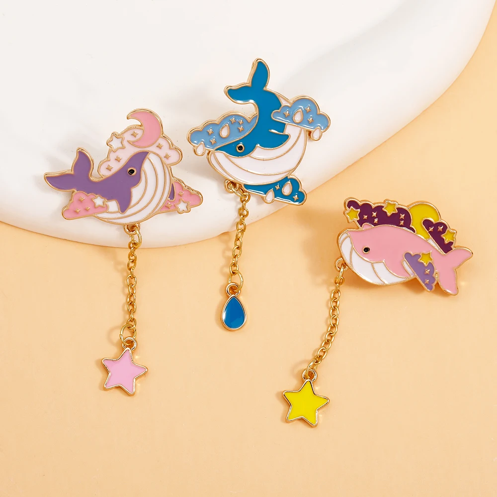 Cute Weather Cloud Whale Collection spille smaltate con spille a goccia con ciondolo a catena