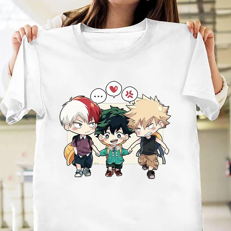 New Women Fashion Deku Todoroki Shoto Bakugou Katsuki Cartoon Print T-shirt Unisex Anime Clothing Casual O-neck Short Sleeve