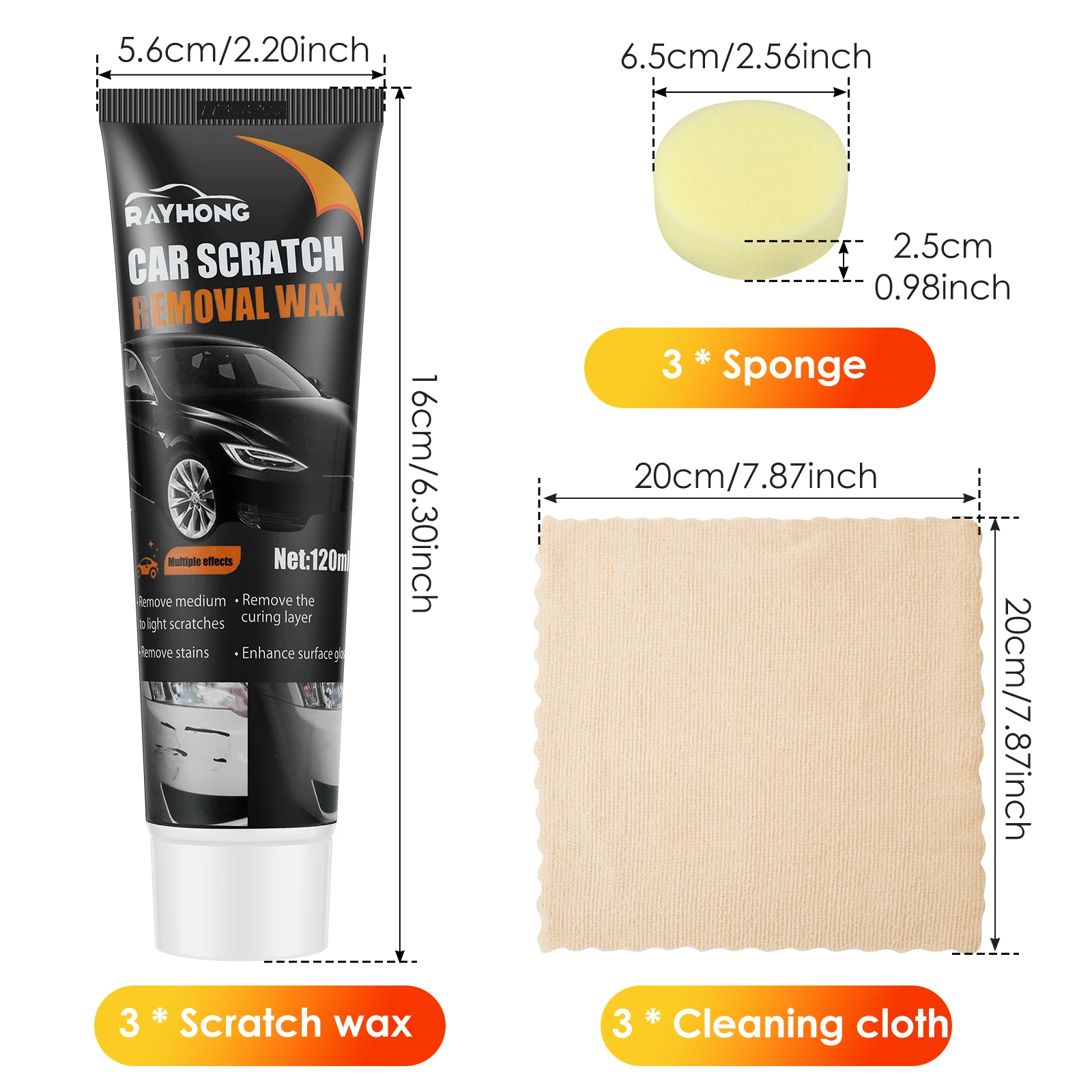 3Pcs Car Scratch Removal Wax Auto Glossy Shine Polish Cream per veicolo Paint Restorer detergente pasta riparazione cera lucidante