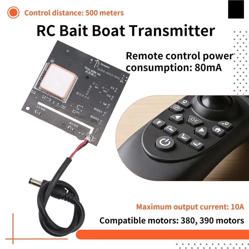 FBIL-Single-Hand Remote Controller 6-12V Receiver Board GPS Control Black For RC Bait Boat