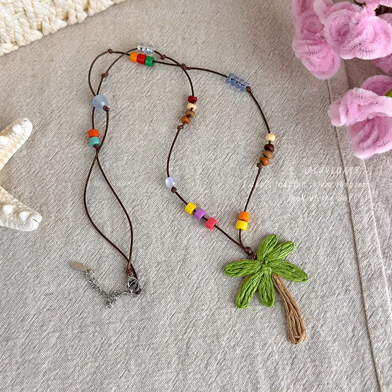 Premium Beaded Coconut Tree Choker Necklace Beach Vacation Layered Design Minimalist Collarbone Chain for Women