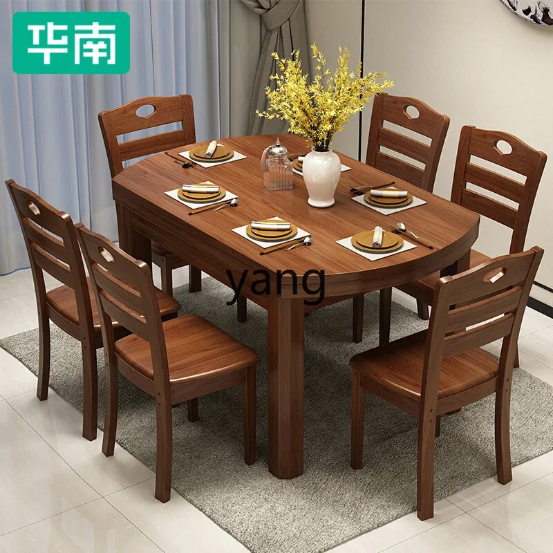 Lmm telescopic all-solid wood dining table and chairs small apartment dining table household round table