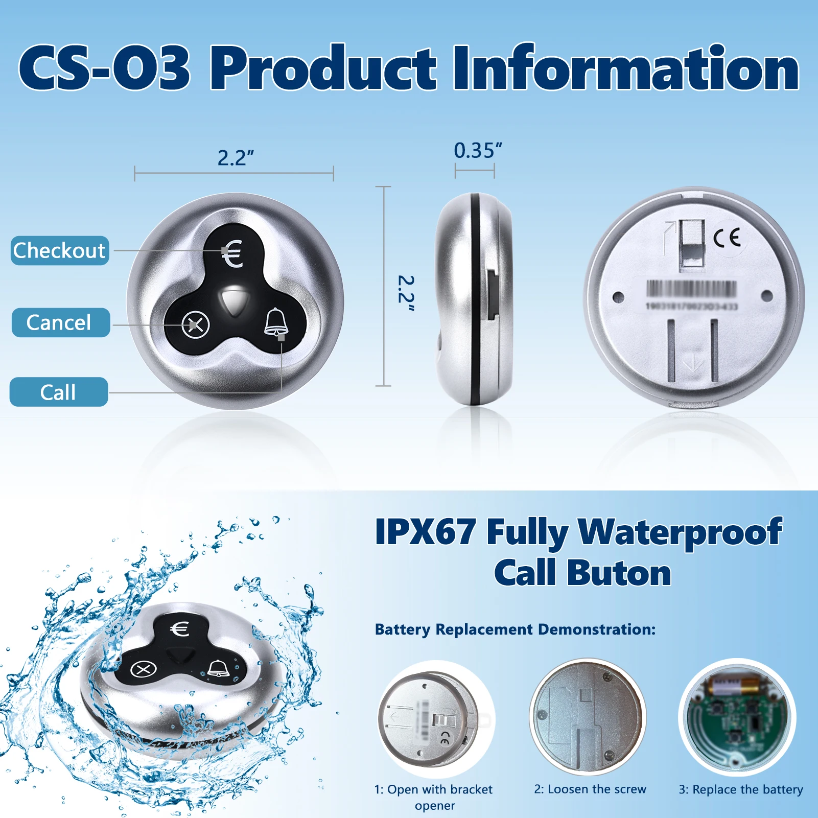 BYHUBYENG Wireless Calling Restaurant Paging System 70 call buttons 5 Waiter Watch Customer Restaurante Pager for Cafe Bar
