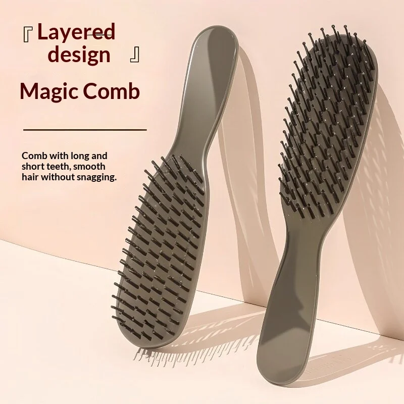 Layered Teeth Hair Comb Anti‑Static Scalp Massage Brush Wet Dry Use Detangling Fluffy Hair Styling Tool for Women