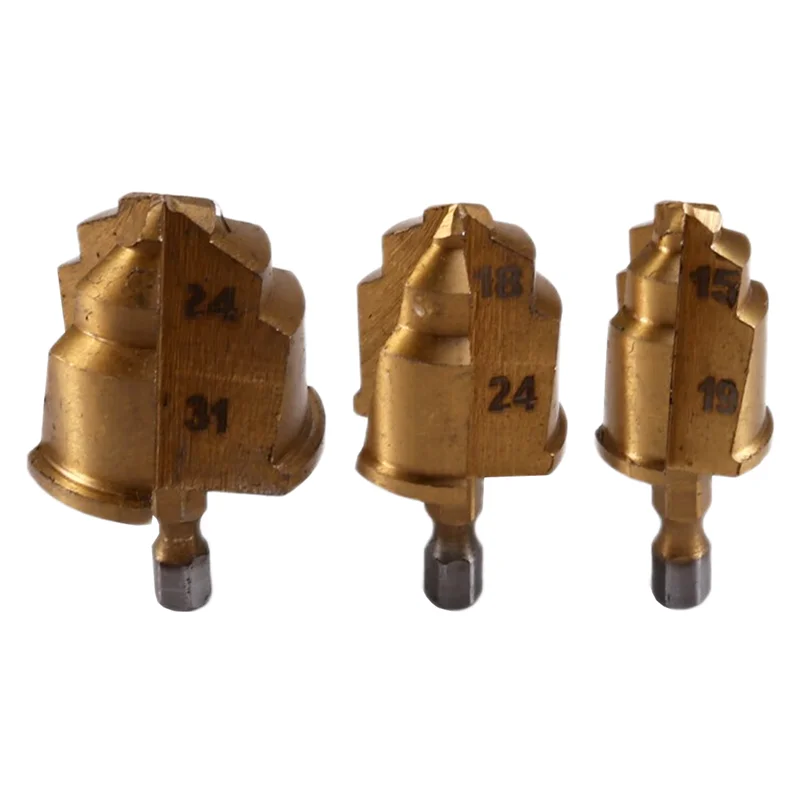 EYFL-3Pcs 3 Blades PPR Lifting Stepped Drill Bit Hexagon Shank Water Pipe Connection Tool 20/25/32Mm Chamfering Cutter