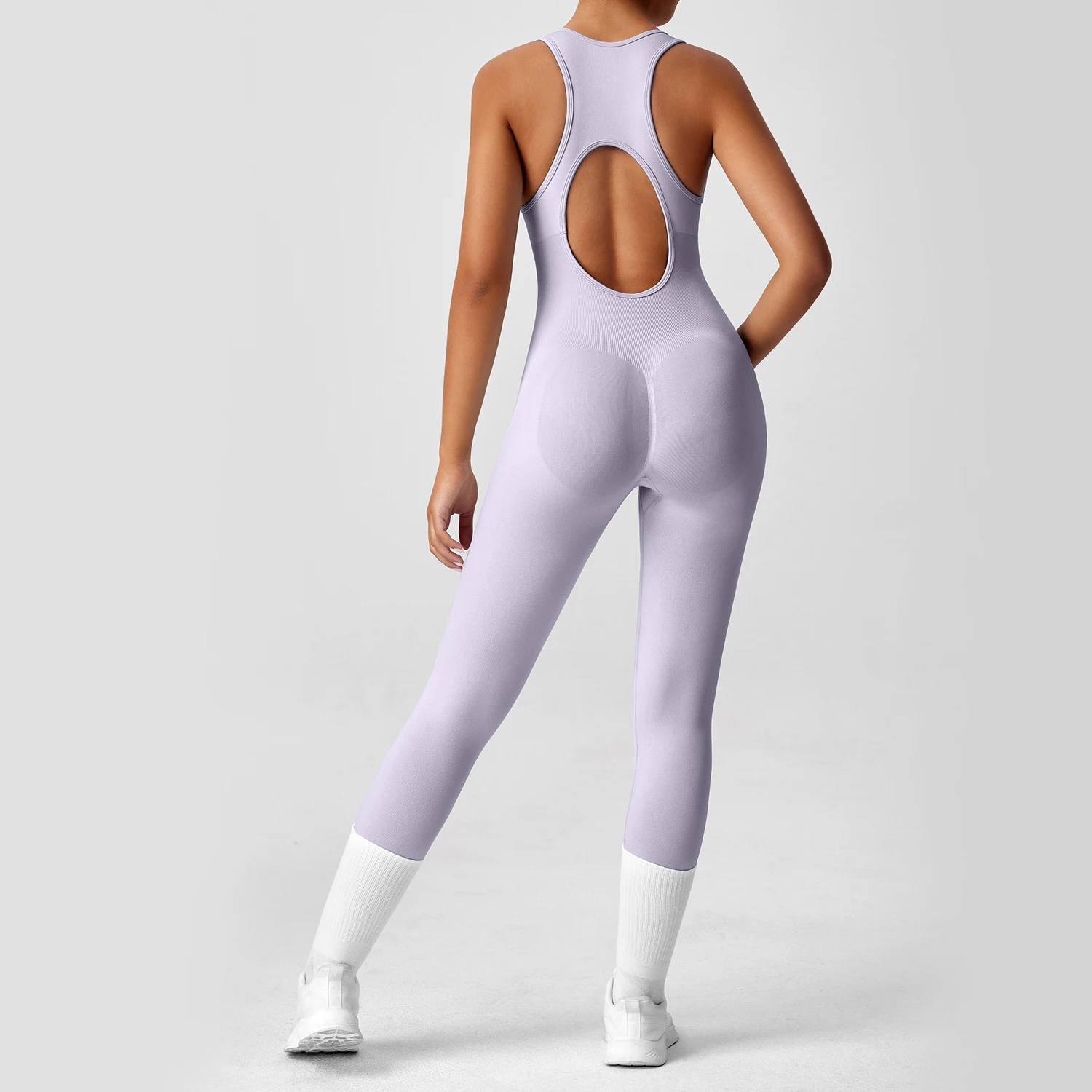 Seamless Peach Booty One-Piece Yoga Bodysuit - V-Back Tummy Control Gym Outfit for Women - Sexy Workout Jumpsuit Fitness Bodycon image 2