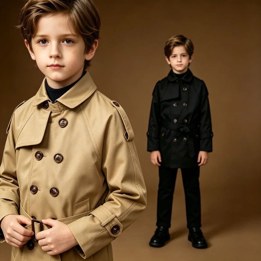 Boys British Style Belted Trench Coat Double Breasted Long Windbreaker with Pockets Teen Kids School Uniform Outerwear 4-12Years