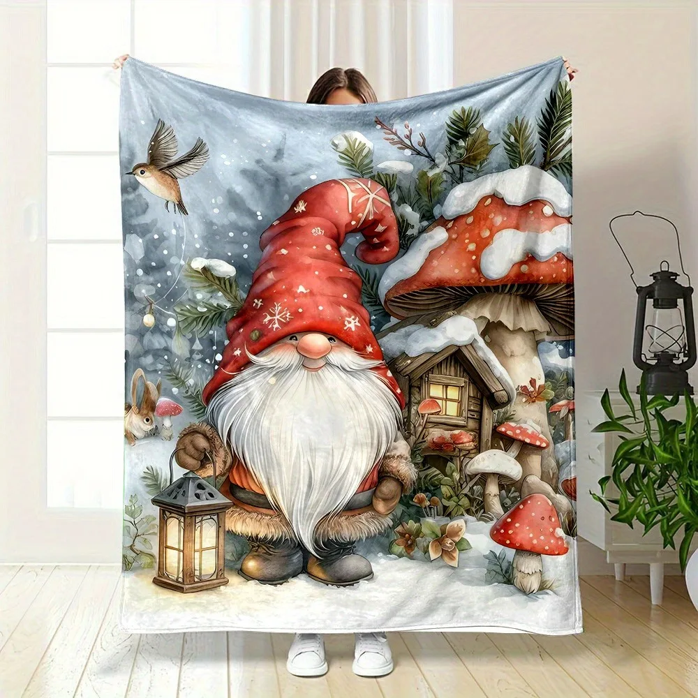 1pc Marry Christmas Blanket Mushroom House Dwarf Printed WaemFlannel Blanket for Home Living Room Decor New Year Christmas Gift