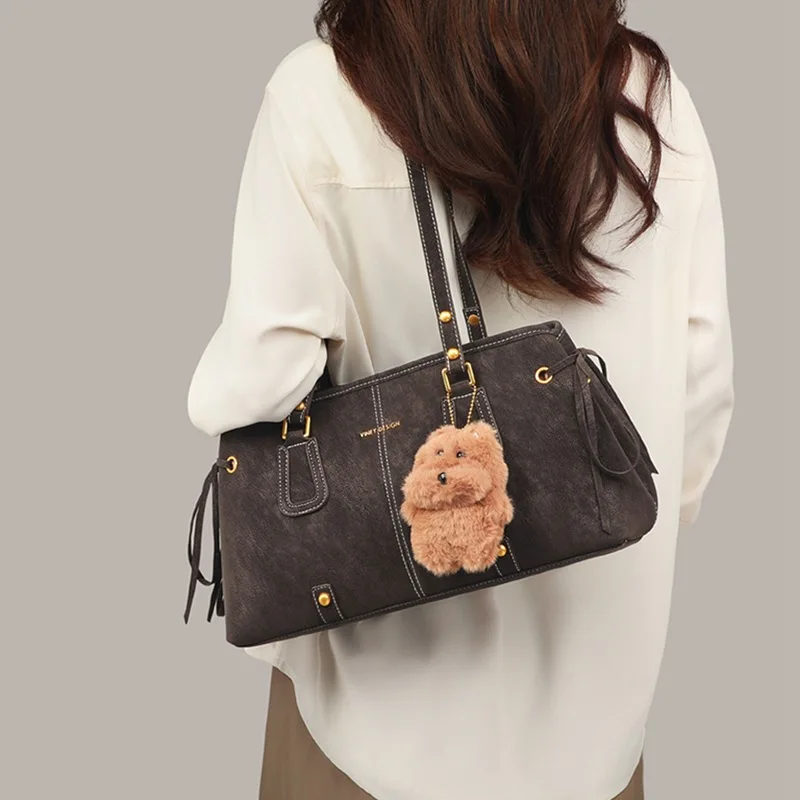 Korean-style Suede Women Shoulder Bag New Autumn/winter Retro Genuine Leather Tote Bag Versatile Handbag Boston Bag
