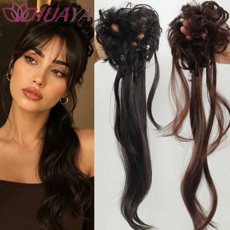 Women Synthetic Side Low Ponytail Wig With Messy Bun, Natural Look Fake Hair Bun for Daily Wear, Party and Photoshoot