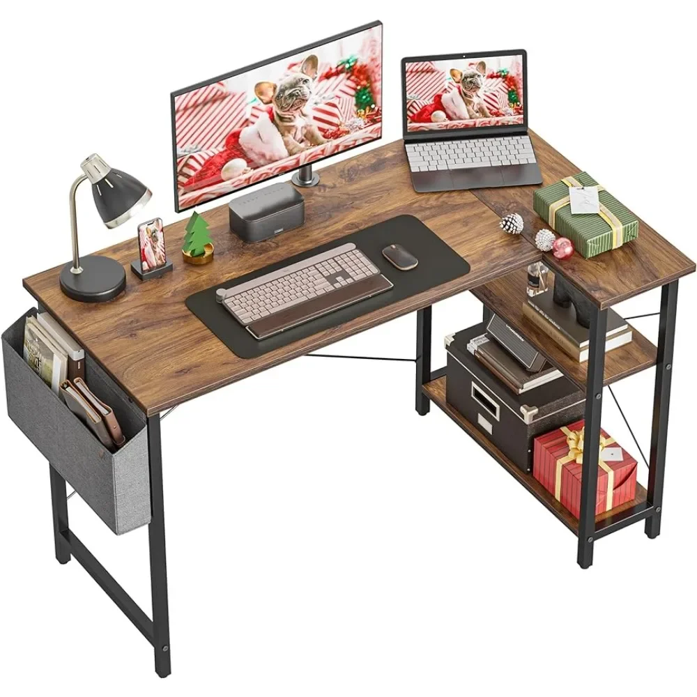 

40 Inch Small L Shaped Computer Desk With Storage Shelves Home Office Corner Desk Study Writing Table Deep BrownFreight Free