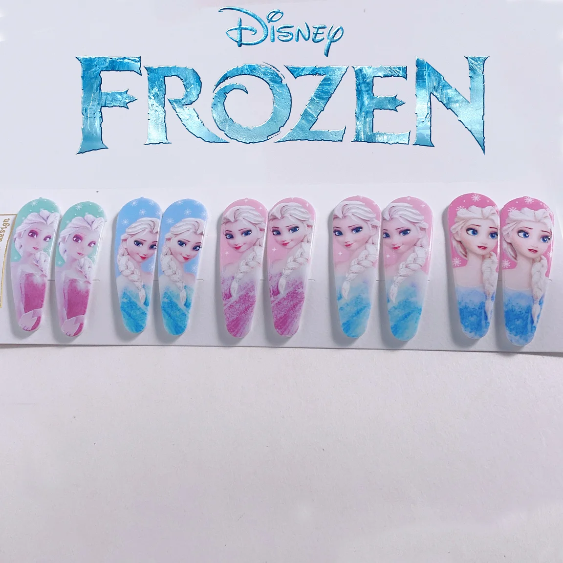 

5 Style Disney Frozen Hair Clip Elsa Children's Candy Color Printed Water Droplet Clips BB Hair Clip Princess Hair Wholesale
