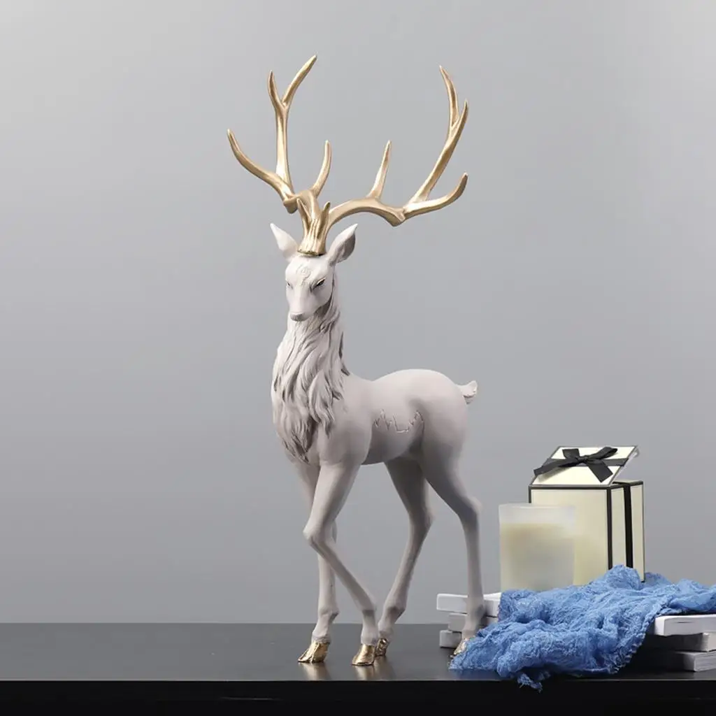 Standing and Sitting Elk Reindeer Sculpture Light Luxury Black Resin Home Ornaments for Mantel Desk Christmas Decor