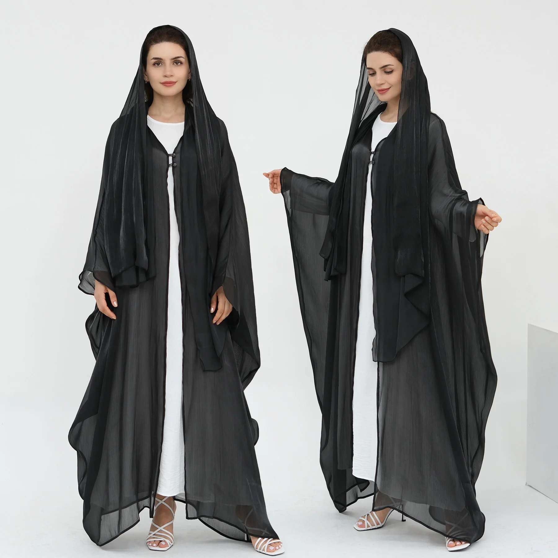 Abaya de dubaï transparent brillant d'été (sans robe intérieure), tenue pour femmes musulmanes à manches chauve-souris, vêtements islamiques pour soirée du Ramadan Eid