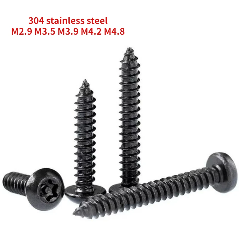 

50/100pcs M2.9 M3.5 M3.9 M4.2 M4.8 Black 304 Stainless Steel Pan Head Plum Blossom with Column Anti-theft Self Tapping Screw