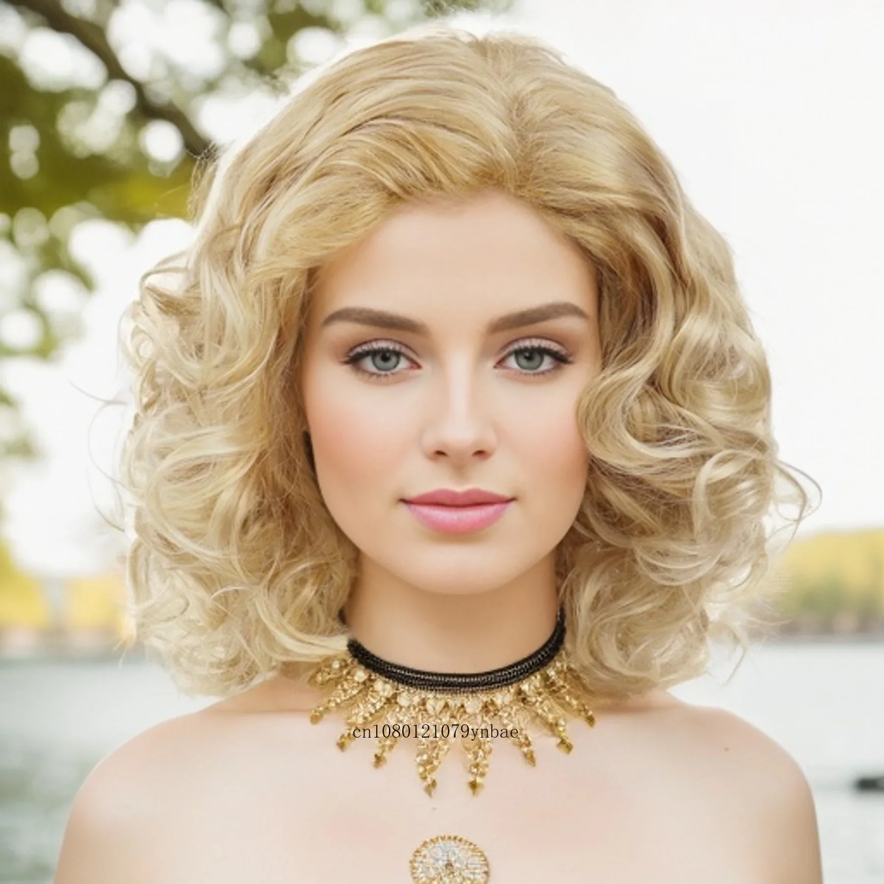 Synthetic Hair Fluffy Charming Curly Wigs for White Women Short Blonde Wig with Bangs Daily Party Cosplay Costume Heat Resistant