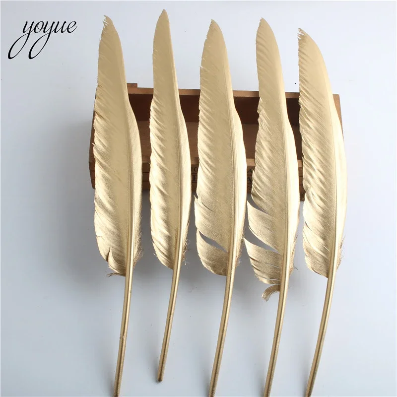 YOYUE 100pcs/lot Spray Gold Goose Feathers For Crafts 12-14inch/30-35cm Feather Clothing DIY Wedding Decoration Plumas