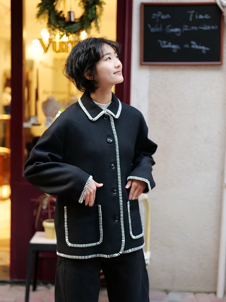 

Шерстяное пальто XiaoYa Bla: Новинка весенней коллекции, женское, повседневное, с эффектом высокого качества, короткая верхняя одежда с отложным воротником, на пуговицах, с длинными рукавами