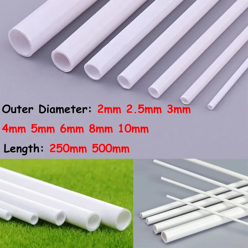 

1-50pcs White ABS Round Hollow Pipe Tube OD 2/2.5/3/4/5/6/8/10mm Length 250mm 500mm Plastic Hard Hose DIY Model Crafts