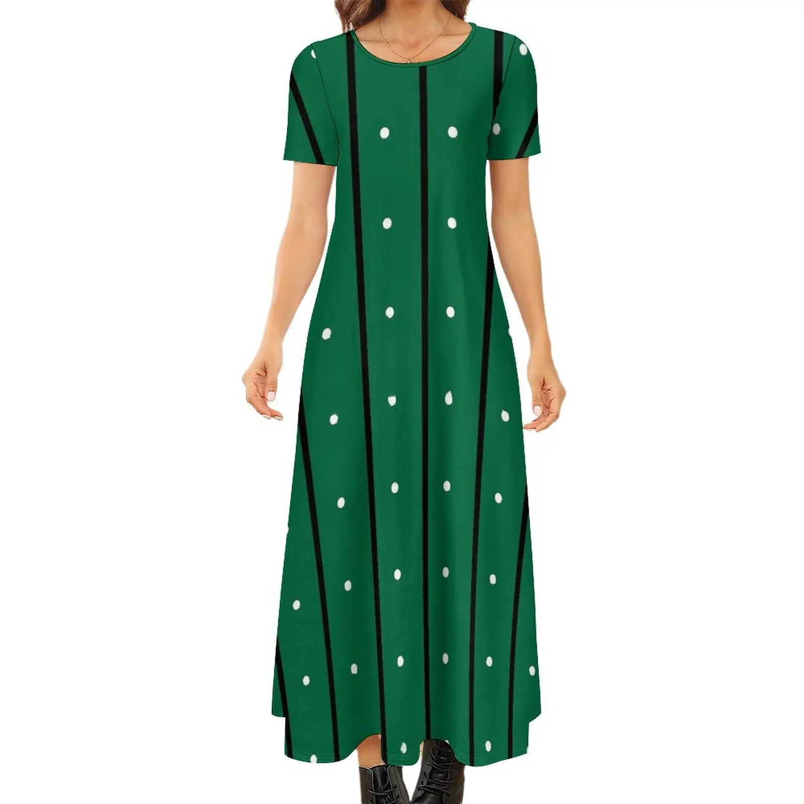 

Striped Polka Dot Dress Green And White Streetwear Boho Beach Long Dresses Women Elegant Maxi Dress Big Size 6XL 7XL