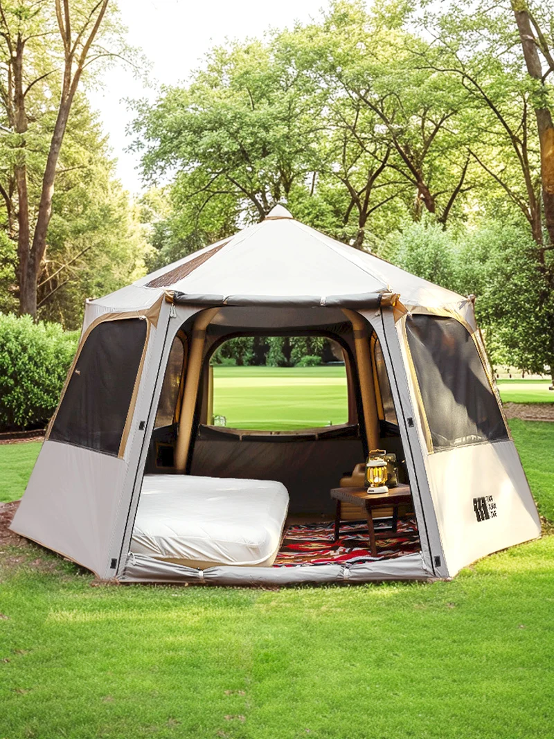 Grande tente gonflable d'air de Camping 4-6 personnes tente imperméable tente de Camping de randonnée tente d'auvent hexagonal de voyage avec auvent