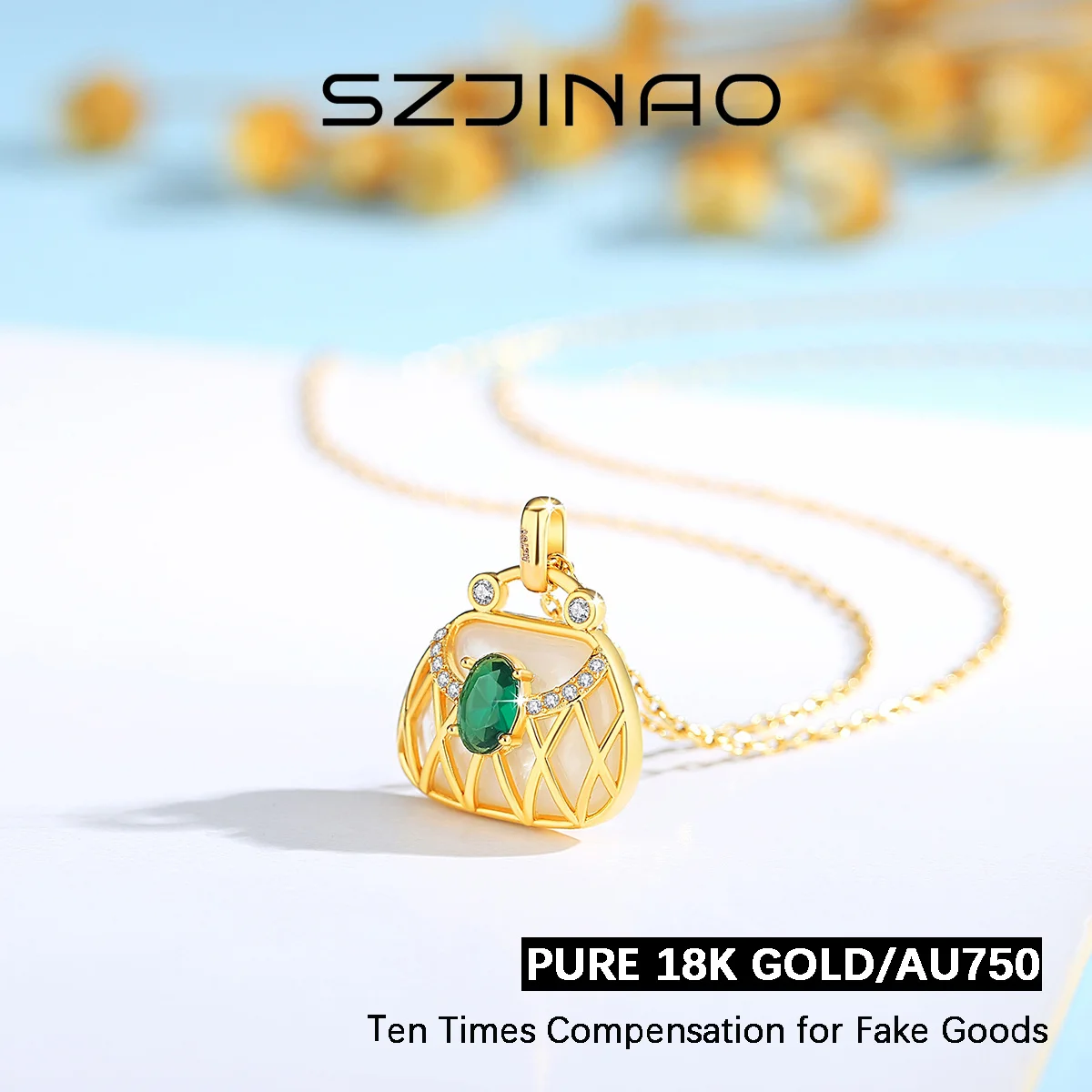 Trendy Natural Diopside Pendant 18K Gold Necklace AU750 Original Design for Women Anniversary Party Gift Fine Jewelry