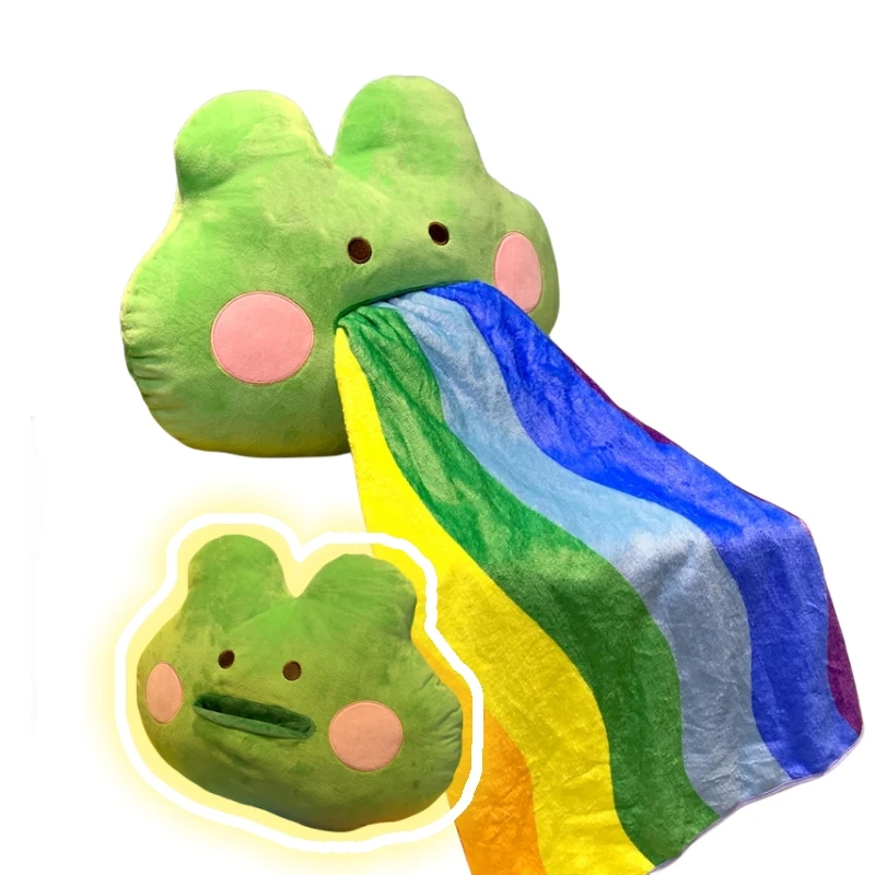 

Funny 2in1 Vomiting Rainbow Frog Interesting Pillow Blanket Comfortable Throw Sofa Decoration Girls Kids Birthday Christmas Gift