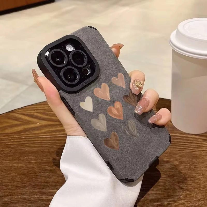 

Чехол для телефона с милым сердечным узором для iPhone 17, 16, 15, 14, 13, 12, 11 Pro Max 17 Air X XR XS Max, противоударный мягкий чехол из искусственной кожи