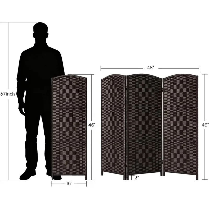 Short Room Divider Folding Privacy Screens 3 Panel Dark Mocha