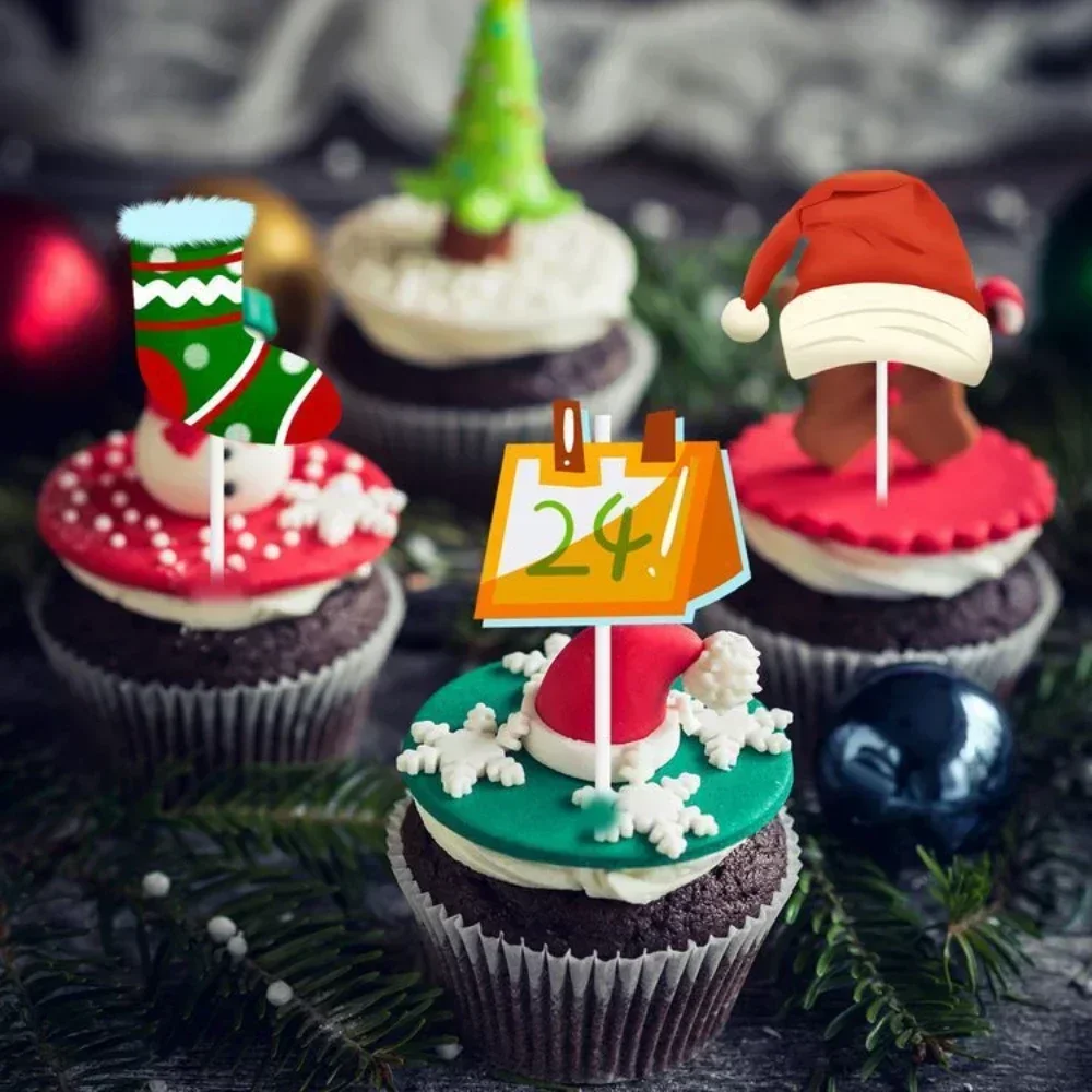 12 Pcs Christmas Cupcake Topper High Temperature Oven Cake Muffin Cup Decor Merry Christmas Decorations for Home Xmas Ornaments