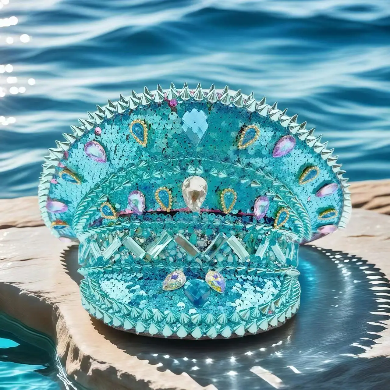 หมวกฮาโลวีน HongLuan หมวกกัปตันประดับเพชรสำหรับงาน Burning Man เฟสติวัล ผู้หญิง คอสเพลย์ เครื่องประดับสำหรับผู้หญิง